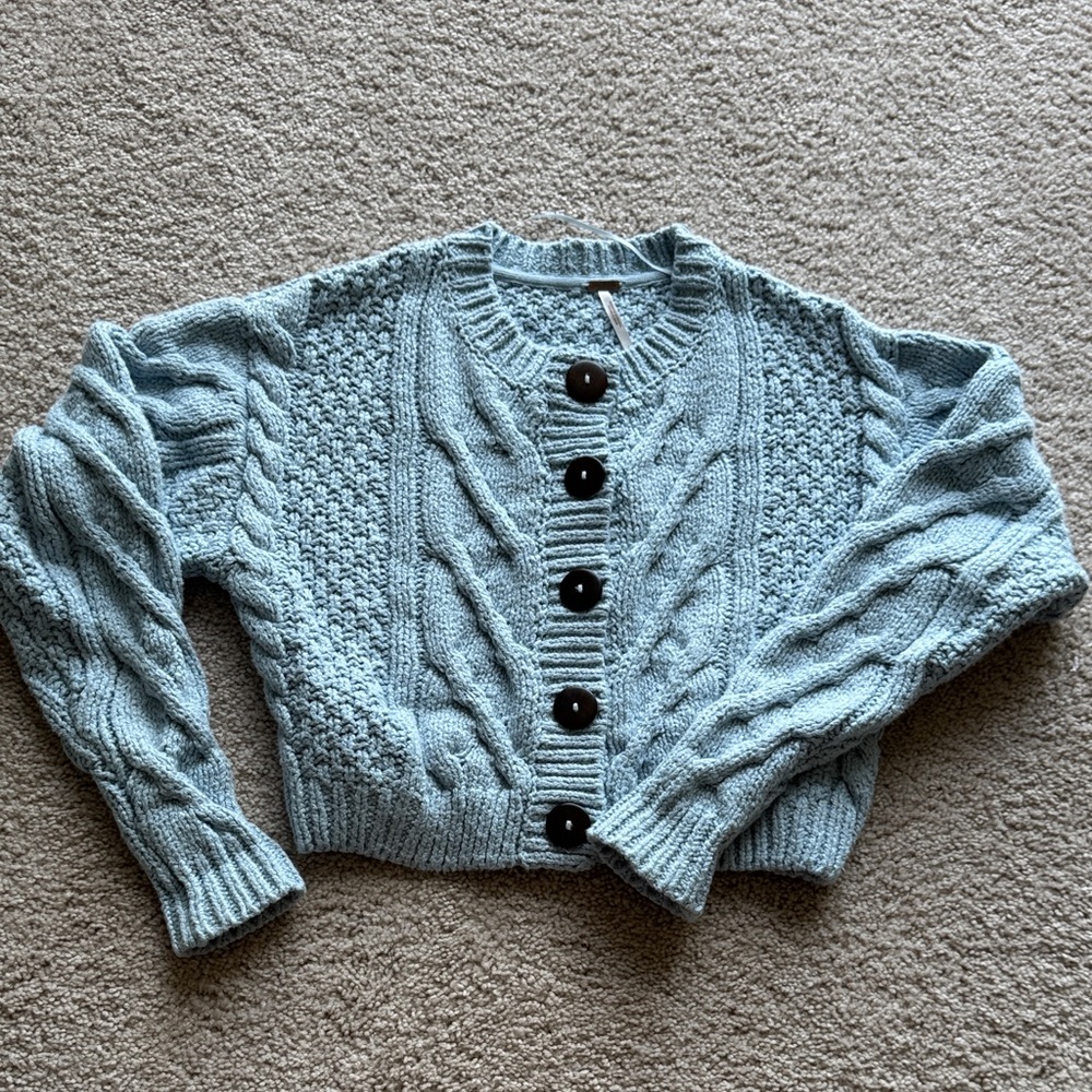 Free People Blue Cable Knit Sweater